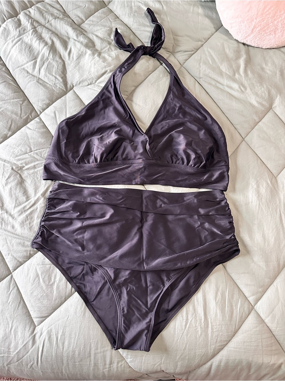 High-Waist Halter Two-Piece Swimsuit in Black